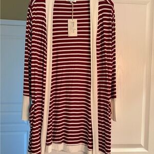 NWT Grace & Lace Burgundy and White Striped Cardigan
